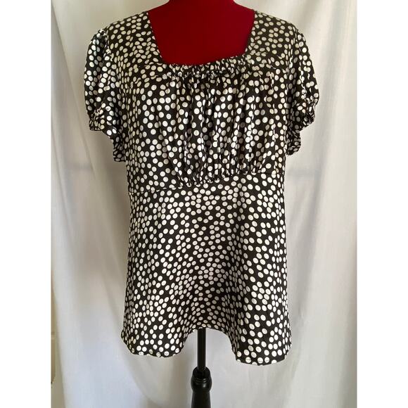 Jessica London 18W Short sleeved Top boho peasant black & white polka dots New - Picture 4 of 8
